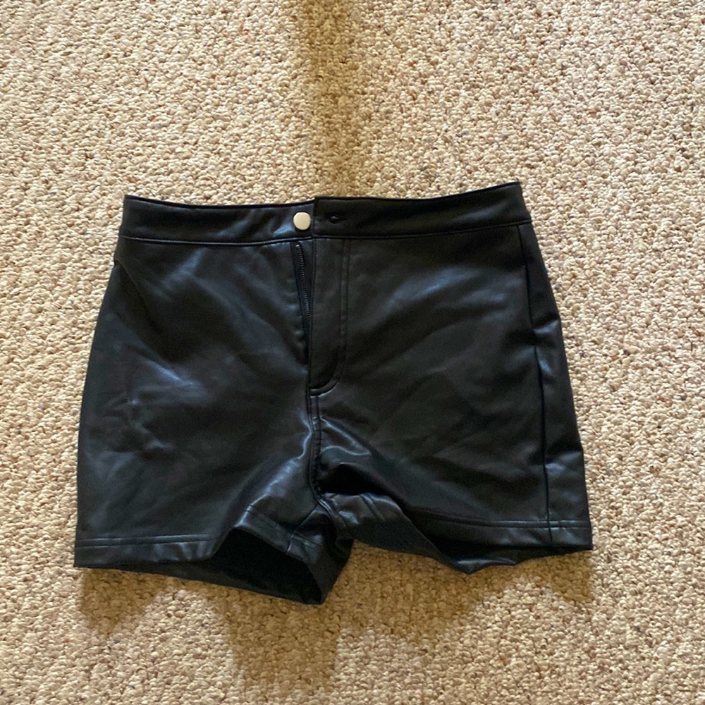 black faux leather shorts